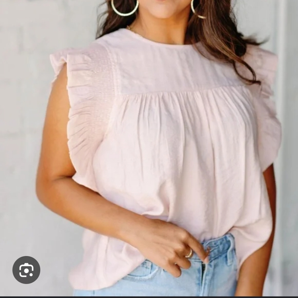 English Factory Light Pink Ruffle Sleeve Blouse